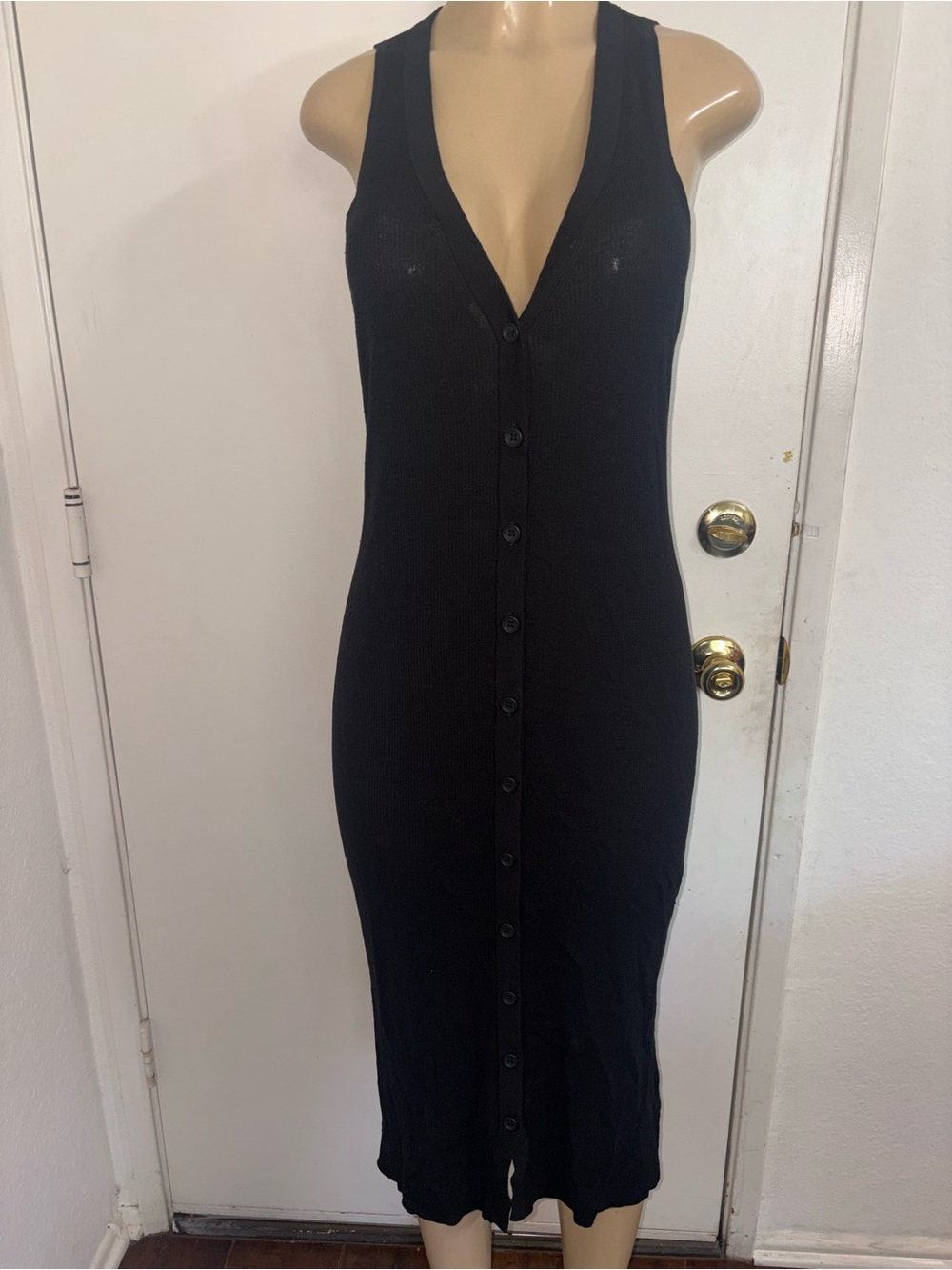 James Perse black ribbed button-down midi dress.size 3 Large